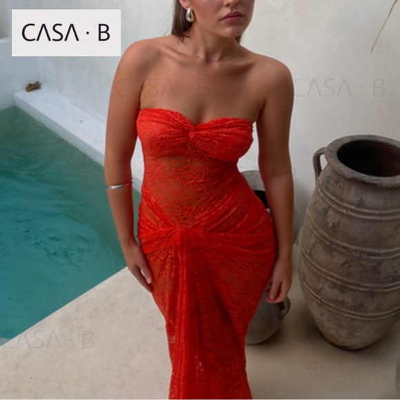 CASA B Dresses & Skirts - NEW to CASA B💫 Theresa Front-Twist Strapless Lace Maxi Dress-Tangerine orange